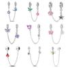 925 Silver Clover Ladybug Bee Butterfly Safety Chain Charm Fit Original Bracelet Pendants Dangle DIY Jewelry For Woman