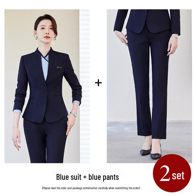Women's Black Suit Set for Professional Reception & Hotel Work, Spring to Winter Attire.