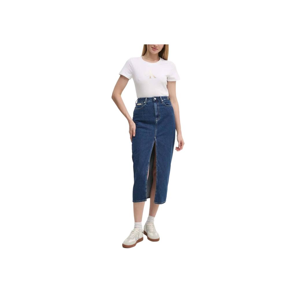 Calvin Klein Letter Print Slim Fit Round Neck Short Sleeve T-Shirt Women Tops White J20J224982-YAF