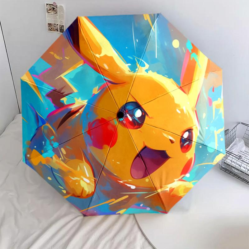 Pikachu-Muster, automatischer Klappschirm, tragbares und faltbares Design, 8 Rippen, ein Weihnachts- oder Geburtstagsgeschenk.