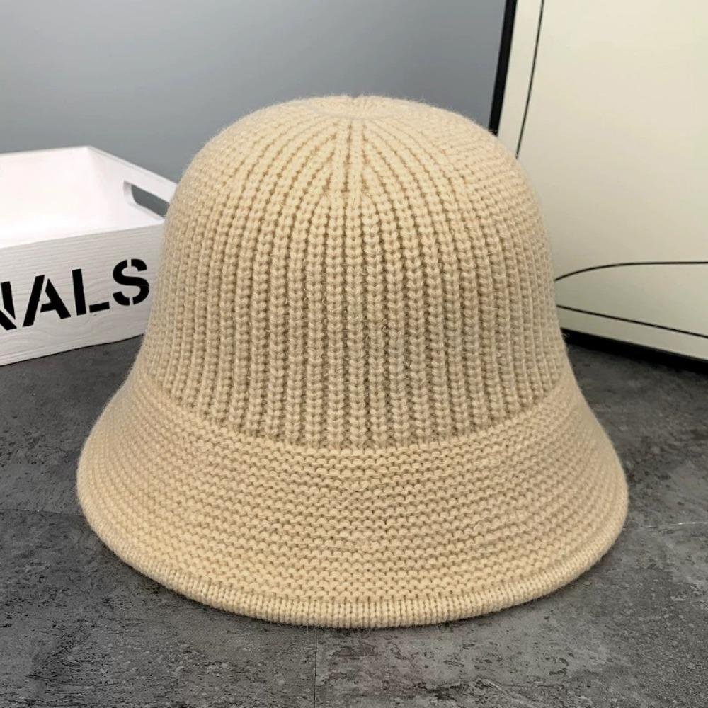 Knitted Fishing Cap Autumn Winter Fleece Round Top Hat Fashion Bucket Hat Outdoor