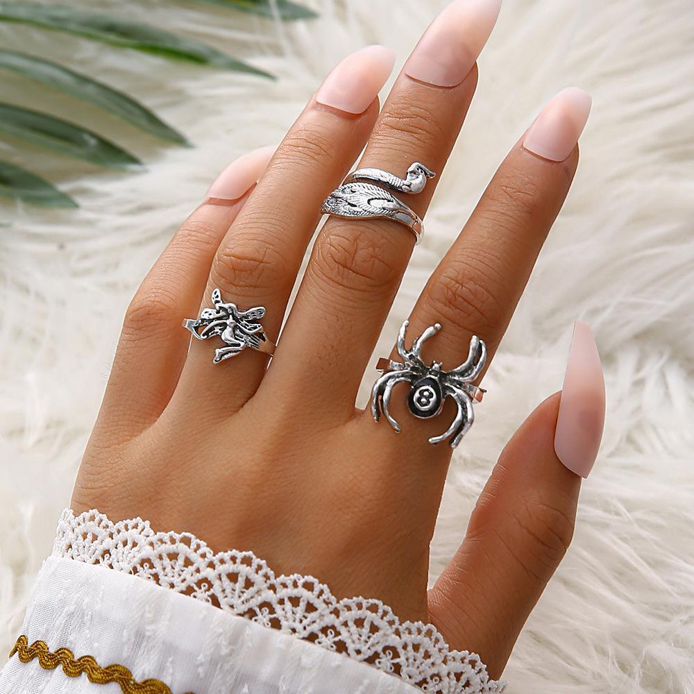 Elf Ring, Fashionable Personality Spider Peacock Animal Ring Combination 3-Piece Set For Women
