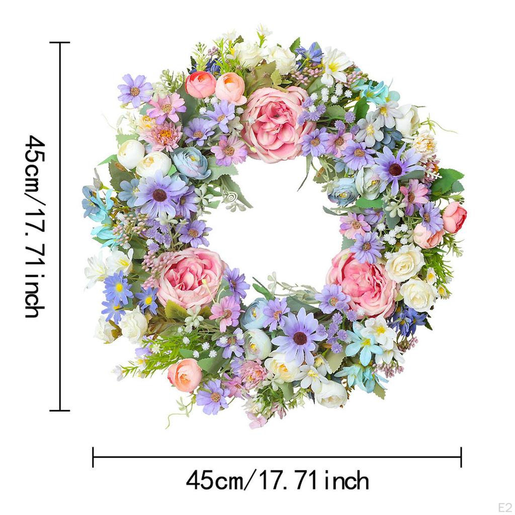 Artificial Front Door Wreath Hanging Ornament Spring Decor for Indoor Outdoor
