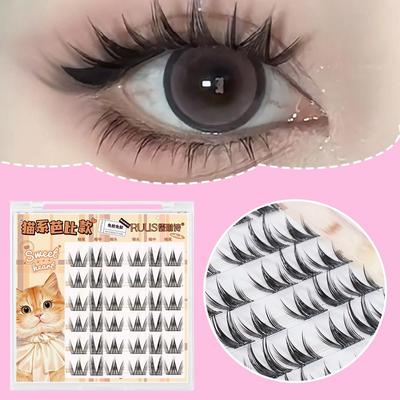 Glue-free False Eyelashes Self-adhesive Natural Individual Cluster Curled Manga Korean Eyelashes Lashes Extension Makeup Tool