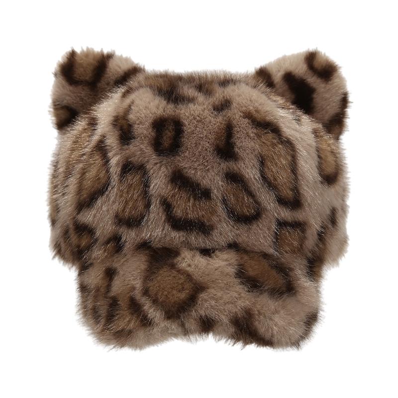 

Женская бейсболка с ушками котенка, милая, пушистая, для концертов кумиров, шоу, кепки с леопардовым принтом для взрослых