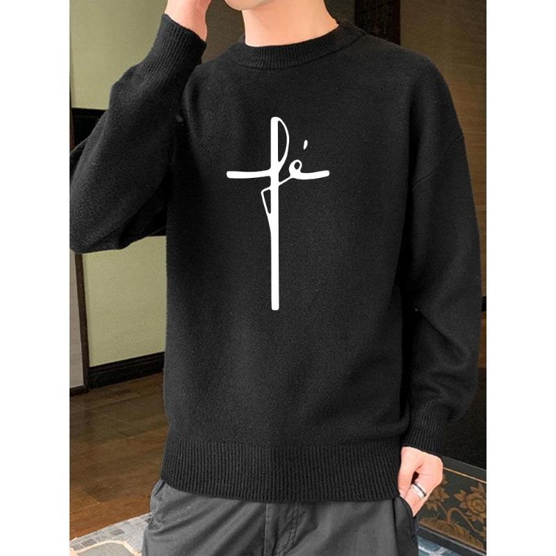 Men's Mock Neck Sweater, Ribbed Cuffs, Solid Color, Wool Acrylic Blend, Winter Warm Layer