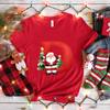Santa AZ Alphabet Womens Tshirt Christmas Party Casual Tee with Graphic Print Holiday Fashion Y2k Tops for Female Clothing