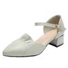 2024 Wholesale Fashionable Casual Women's Shoes and Sandals Comfortable Thick Heeled Hollow Design Button Closure Work Shoes