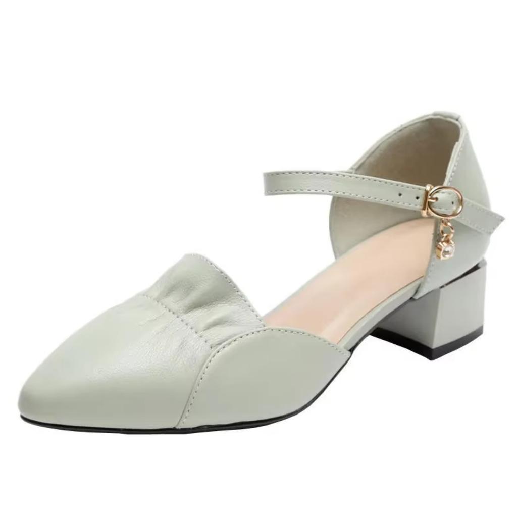 2024 Wholesale Fashionable Casual Women's Shoes and Sandals Comfortable Thick Heeled Hollow Design Button Closure Work Shoes