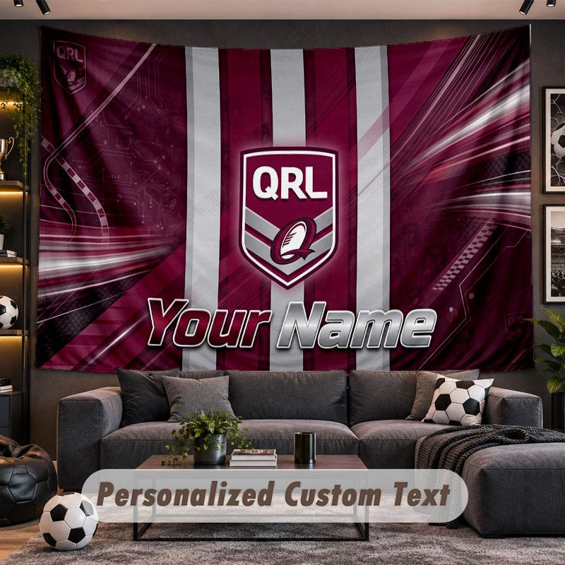 Wall Hanging Tapestry Custom NameQueensland Maroons Pattern Personalized Printed Fabric Wall Decor