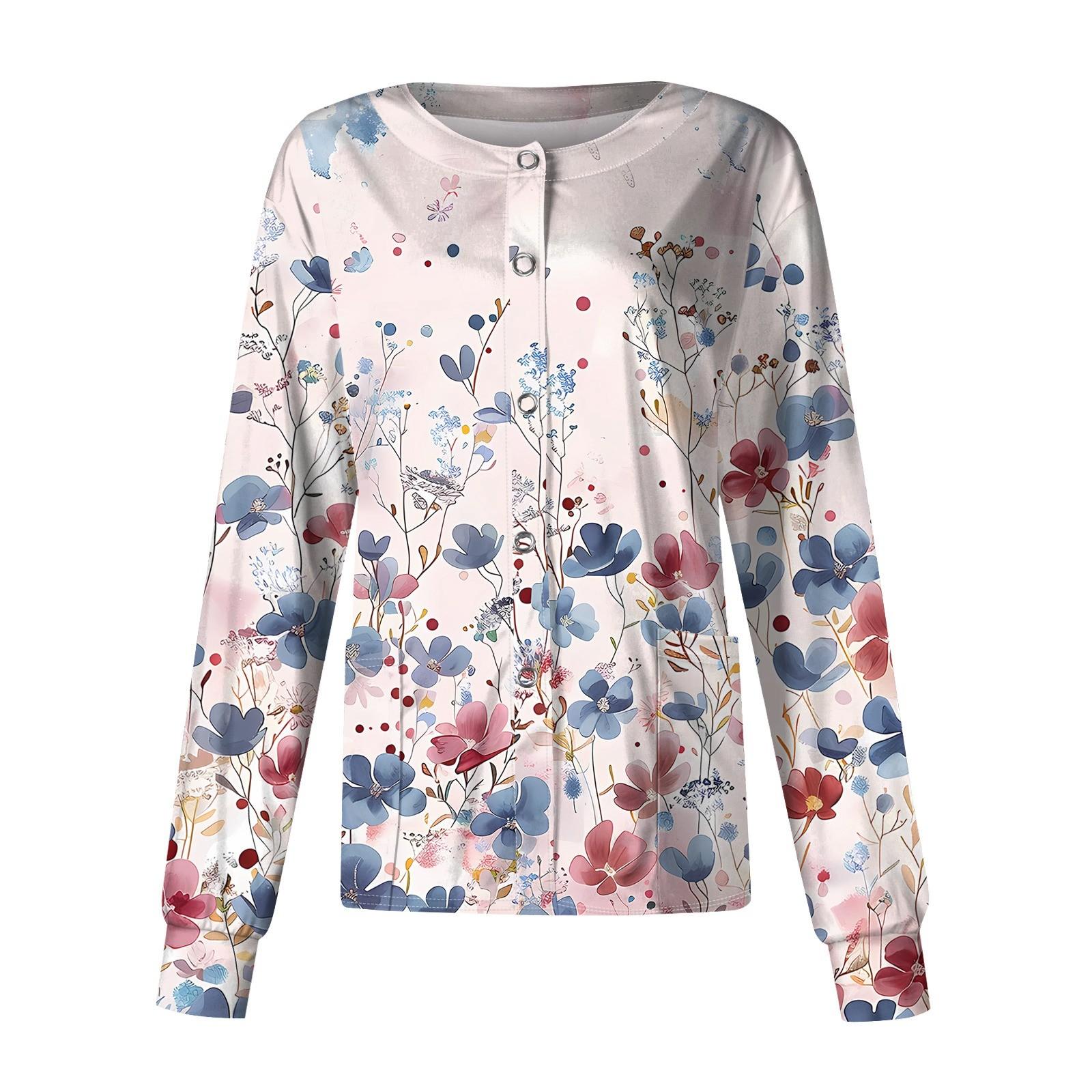 

Женский повседневный однобортный однобортный защитная одежда с длинными рукавами и цветочным принтом, кардиган, топ XXXL розовый