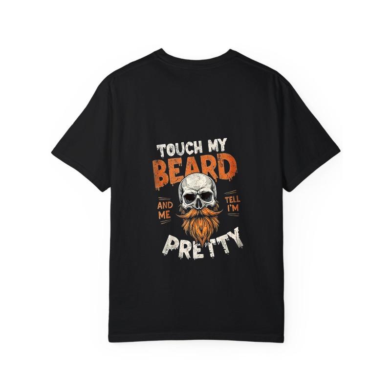 White T-Shirt with Skull and Beard Graphic Touch My Beard and Tell Me I M Pretty Print for Casual Wear