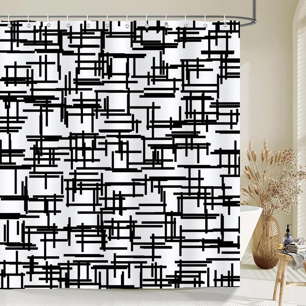 1 pc Geometric Shower Curtain Home Bathroom Decoration Printing Polyester Fabric Modern Simple Bath Curtains With Hooks