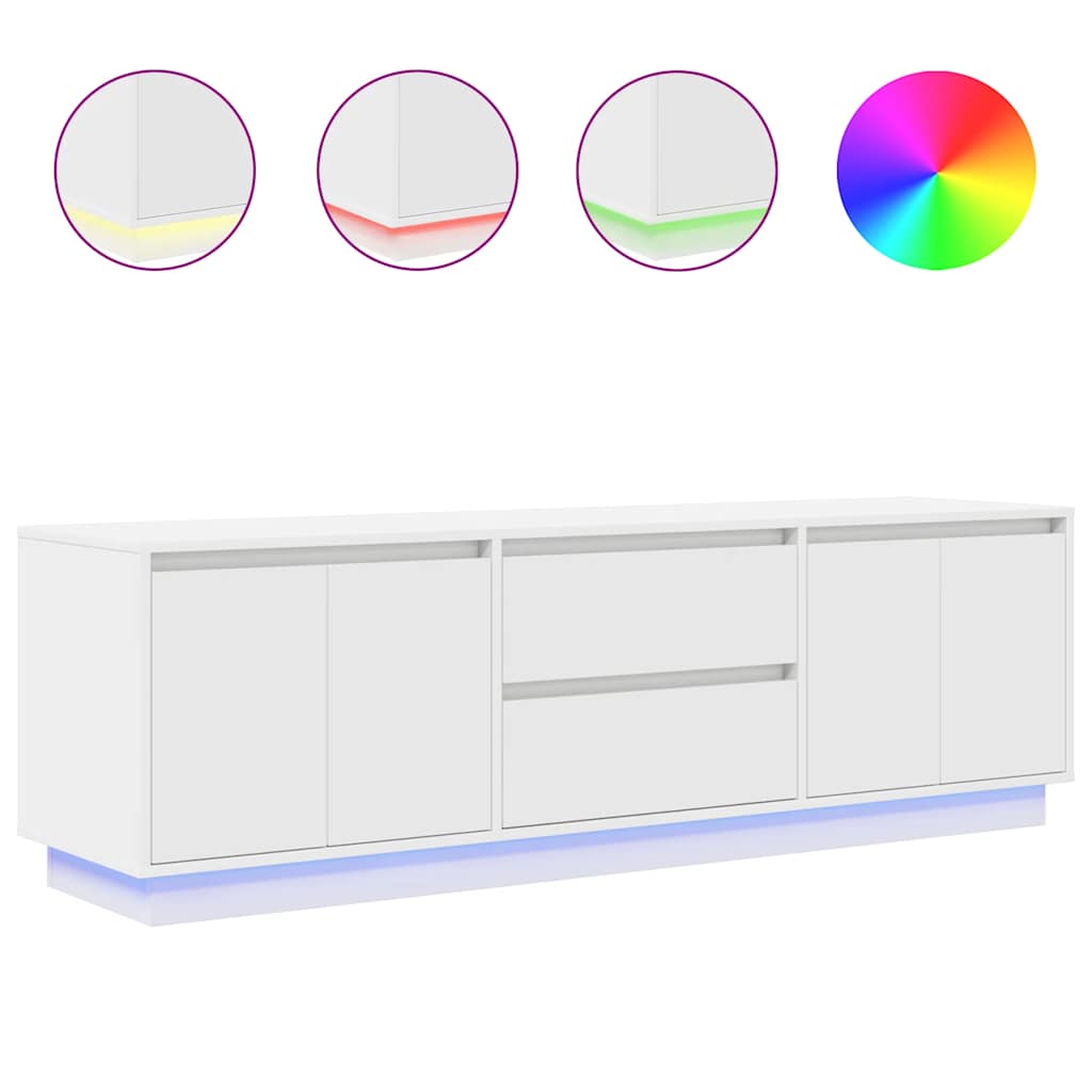 TV Stand with LED Lights White 160.5x41x50 Cm