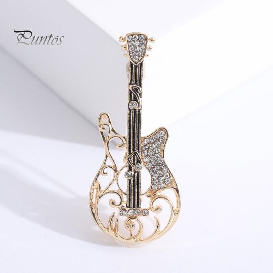 Retro Versatile Ladies Brooch Exquisite Rhinestone-studded Guitar Design Hollow Collar Corsage Buckle Pin Brooch
