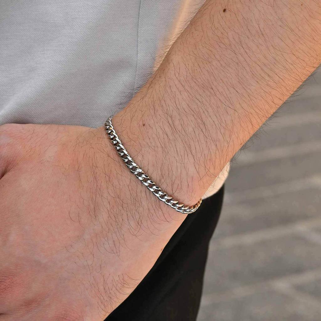 Vnox Men's Bracelet Set, Black Agate Stainless Steel Cuban Chain Wristbands, 3pcs/set Bracelets Jewelry Gifts for Men Father Son