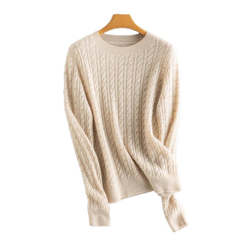 2025 Early Autumn Women's 100% Cashmere Polka Dot Cable Knit Round Neck Sweater
