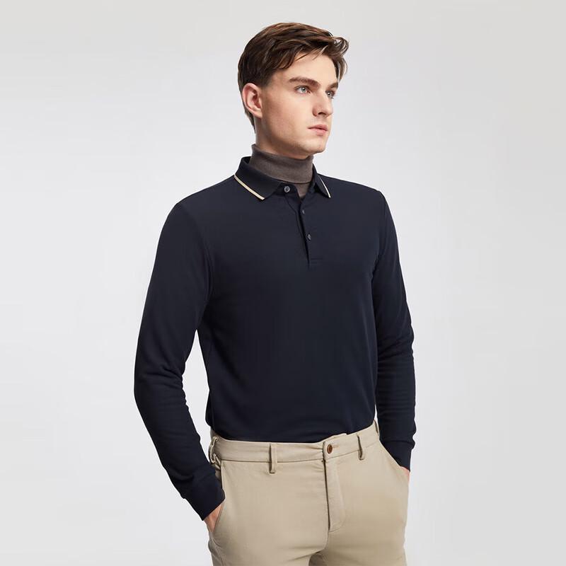 YOUNGOR Men s Comfortable Soft Long-Sleeve Polo Shirt S