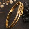 Luxury Gold Plated Zircon Bangle Elegant Openwork Design Stainless Steel High-Quality Women's Fashion Bracelet