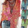 Loose Shirt Women Floral Print Half Sleeve Summer Printed Turndown Collar Blouse for Office Lapel