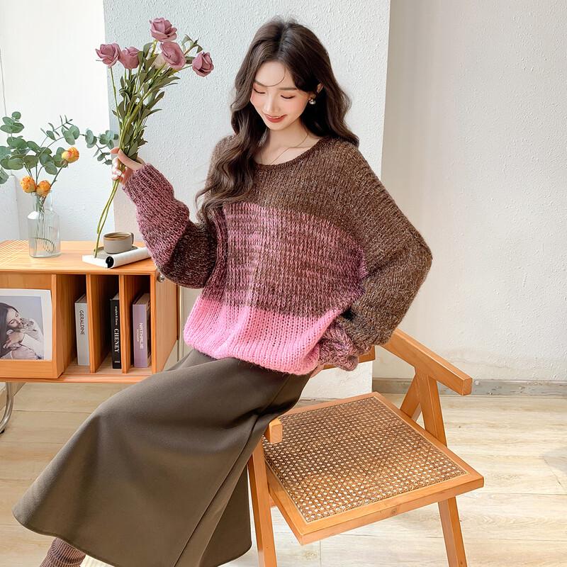 Mokana Women's Gradient Retro Pullover Knit Sweater