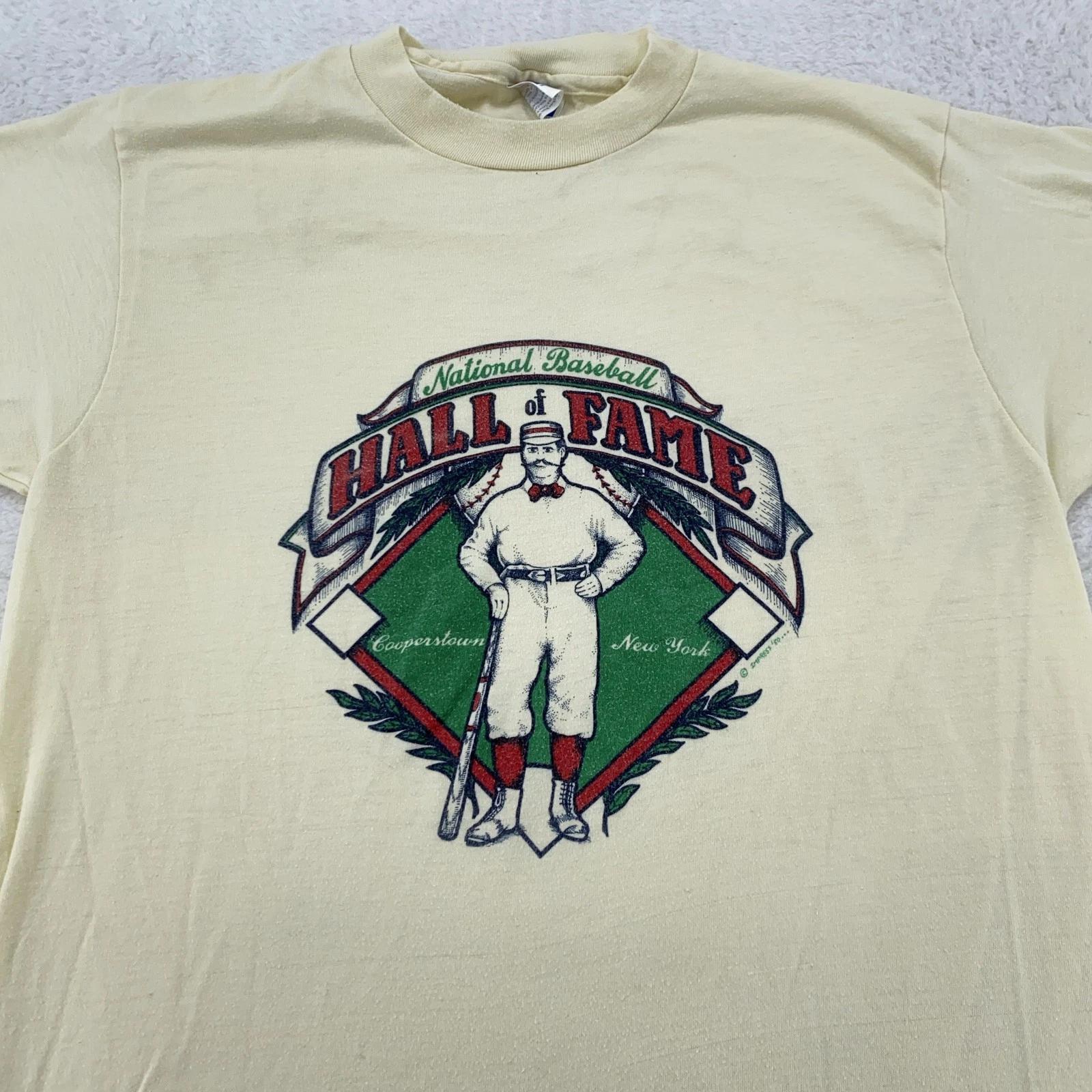 Vintage National Baseball Hall of Fame Shirt Mens Small Cream Cooperstown 80s 4XL