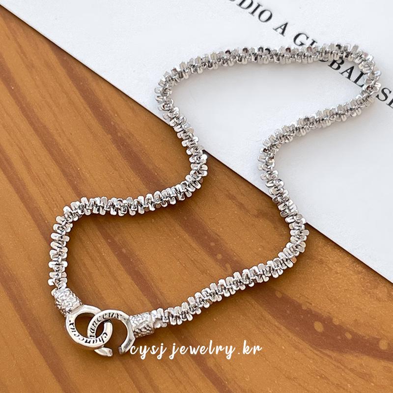 

Cuiyan Shijie S925 Silver Korean-Style Women s Glistening Double Ring Clasp Bracelet Jewelry Platinum 17cm