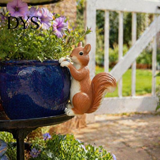 Harz Tier Dekor Blumentopf Kletterer Eichhörnchen Statue, Niedliche Lebensechte Skulptur, Gartenornamente Kleine Figur für Blumentopf Rand Dekoration Innen