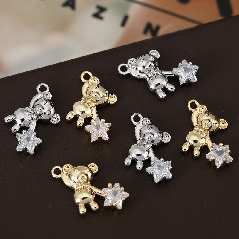 Colorfast 18K Gold Plated Copper Star Bear Zircon Pendant for DIY Jewelry