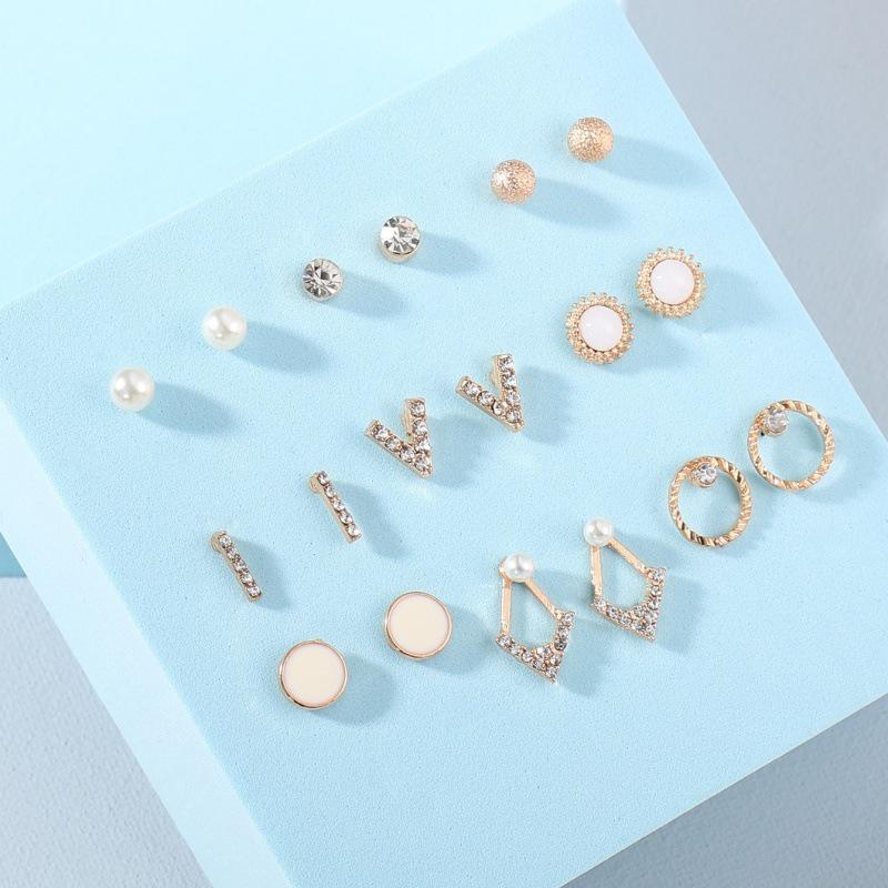 Popular Geometric Rhinestone Stud Earrings for Women - Fashionable Weekly Set