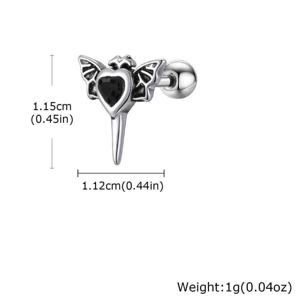 Gothic Wings Stud Earrings for Men Women,Vintage Stainless Steel Heart Zircon Sword Stud Earrings,Punk Piercing Jewelry Gift