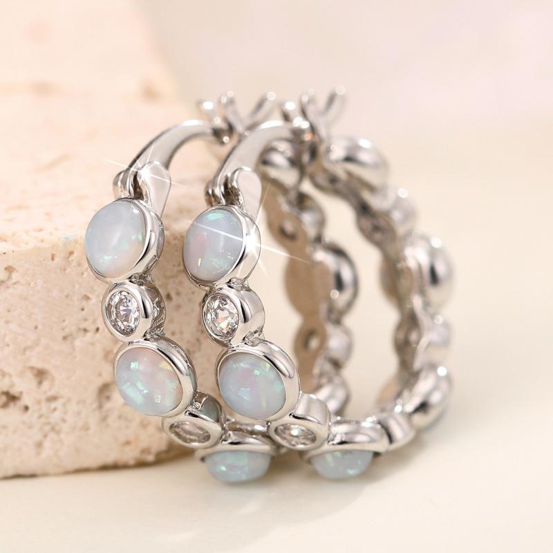 

CAOSHI Temperament Sweet Hoop Earrings for Women Copper Color Fashion Zircon with Imitation Opal Elegant Wedding Accessories