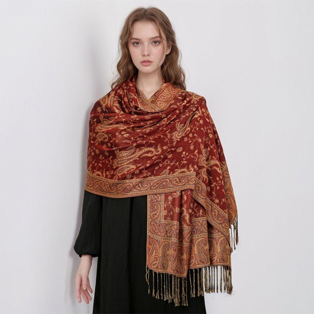 Printed Tassel Blanket Shawl Pashmina Cashmere Shawl Vintage Headscarf  Women