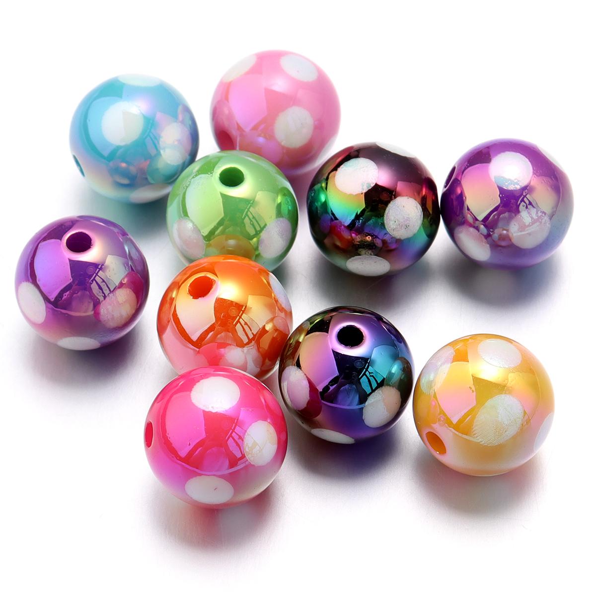 

10Pcs 15.5mm Acrylic Plated UV Colored Beads Stripes Star Printed Loose Round Beads For DIY Phone Chain Jewelry Accessories