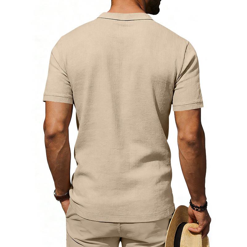 Europäisches & Amerikanisches Herren Leinen Revers Kurzarm Poloshirt - Klassischer Business Casual Stil, Mehrere Farben Verfügbar