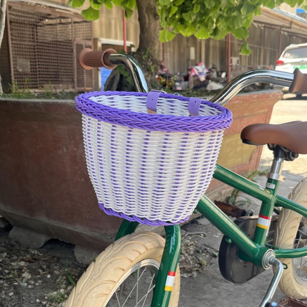 Bike Front Basket Adjustable Leather Straps Handwoven Bicycle Basket Waterproof Bicycle Storage Basket for Kids Adult Bikes