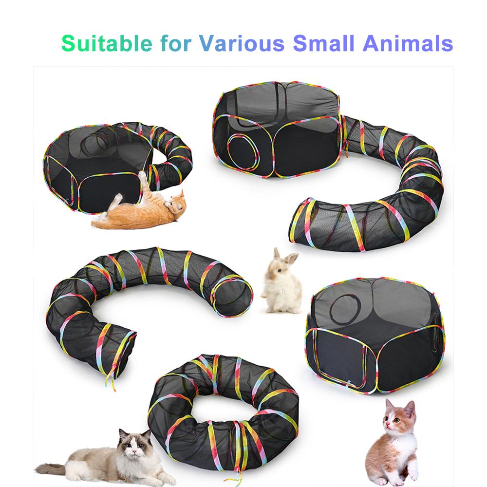 Outdoors Cat Enclosure Foldable Pet Playpen with Colorful Strips Portable Pets Playpen Tunnel for Indoor Dogs Cats &