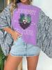 New Printed Crew Neck Loose Casual Batwing Sleeve Top for Women