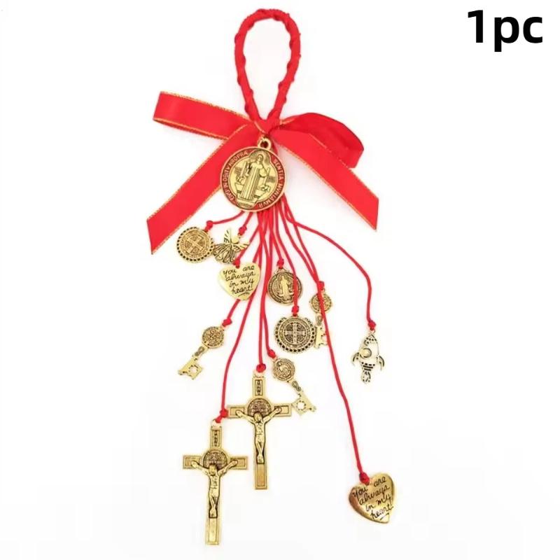 1Pcs/2Pcs Vintage Saint Benedict Medal Pendant Prayer Alloy Hanging Ornaments Blessing San Benito Medalla Cross