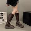 Solid color temperament retro British style thick heel platform boots women's 2025 new autumn but knee knight boots