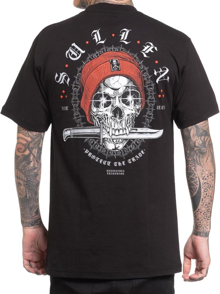 Sullen Men's Heist Short Sleeve Standard T-shirt Skull with Red Beanie and Knife