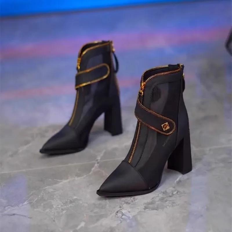 Fashion Shoes Female 2025 High Quality Pointed Toe Women's Boots Fashion Mesh Breathable Shoes Women New Best Seller Zipper Sandal Boots