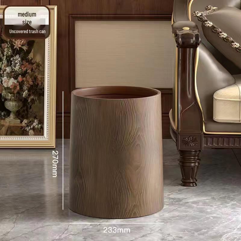 Chinese Style Retro Wood Grain Trash Can – Large Capacity for Home & Office