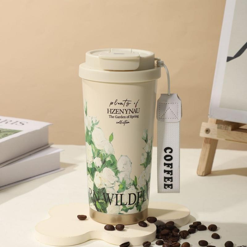 Taza Termo de 500ml Taza de Café Aislada Termo de Acero Inoxidable Taza Frío/Calor Taza de Doble Pared con Pajita Taza de Viaje Térmica para Hielo