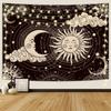 Sun and Moon Totem Tapestry Bohemian Black and White Starry Sky Wall Hanging for Bedroom Living Room Dorm Home Decor