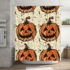 Halloween Pumpkin Shower Curtain Set of 2 Panels for Bathroom Decor, Festive Orange Color with Scary Jack-o-Lanterns