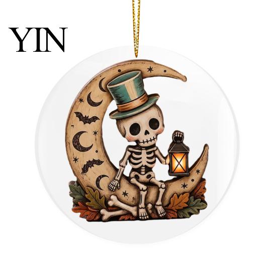 Festive Home Decor Halloween Ghost Hanging Ornament, Double Side 2D Acrylic Black Cat Bat Skull Spooky Room Pendant for Door Window, Party Decoration