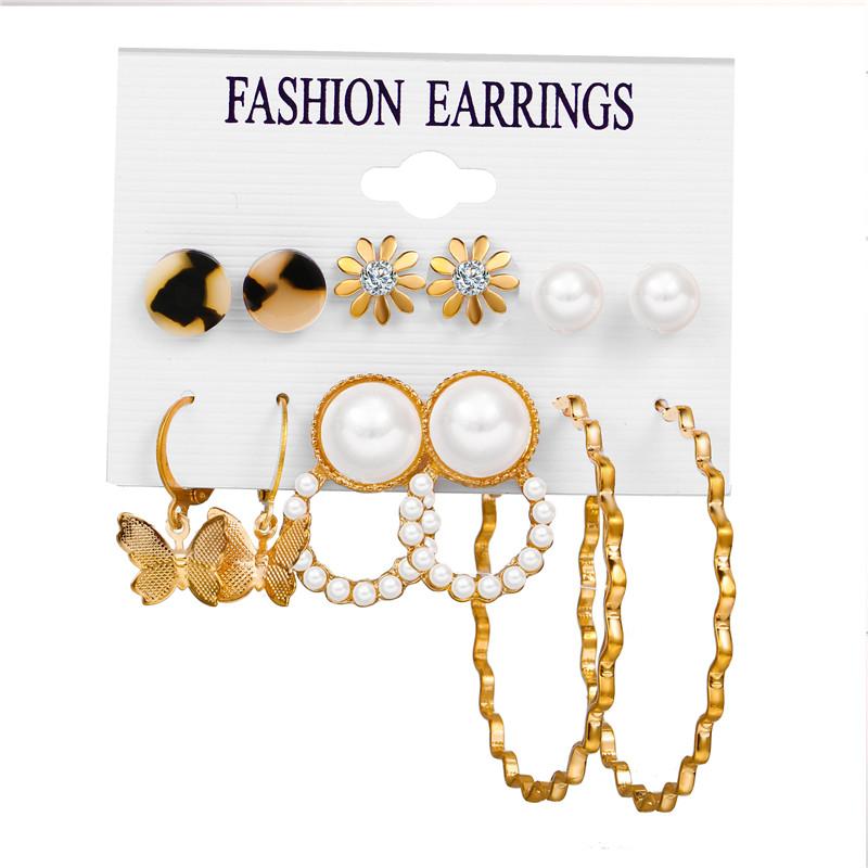 IF ME Retro Butterfly Tassel Pearl Earrings Set Elegant Gold Earring Women Fashion Jewelry Accessories