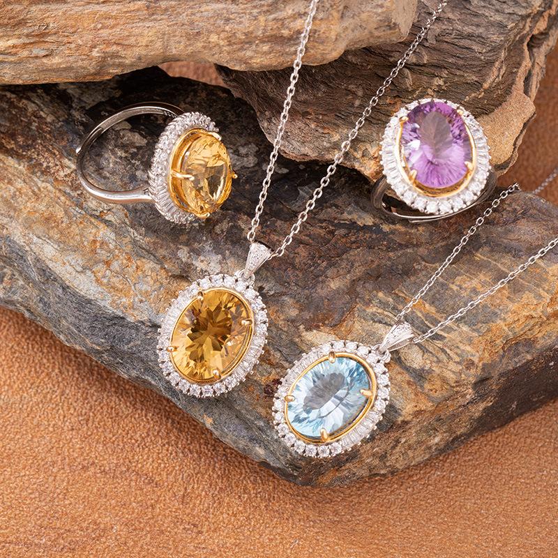 Natural Citrine Amethyst Colored Treasure Necklace Women'S Millennium Cut S925 Sterling Silver Pendant Light Luxury High-End Jewelry