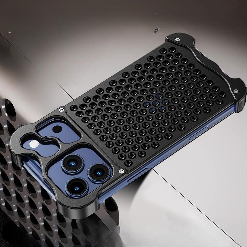 Metal Aluminum Frameles Case For iPhone 17 16 15 Pro Max Air Special-shaped honeycomb coal mesh backplate heat dissipation